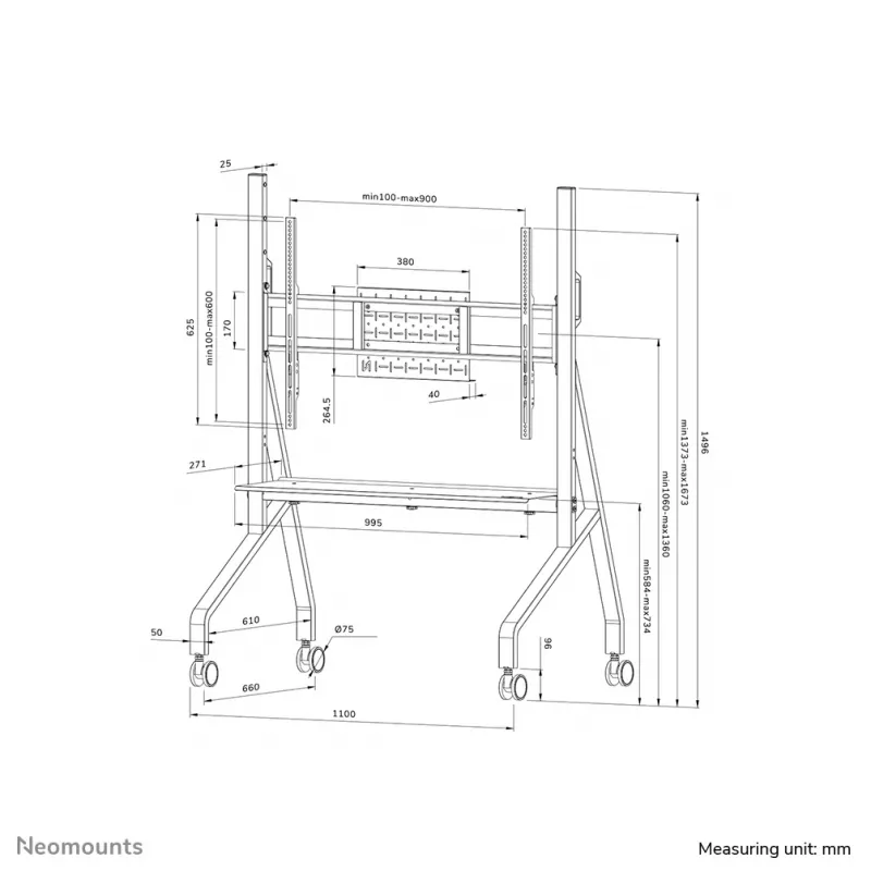 Neomounts FL50-525BL1 TV trolley 55-86 inch - fast installation - TÜV