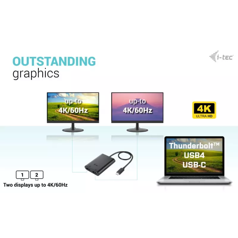 i-tec USB-C Dual 4K/60Hz (single 8K/30Hz) HDMI Video Adapter