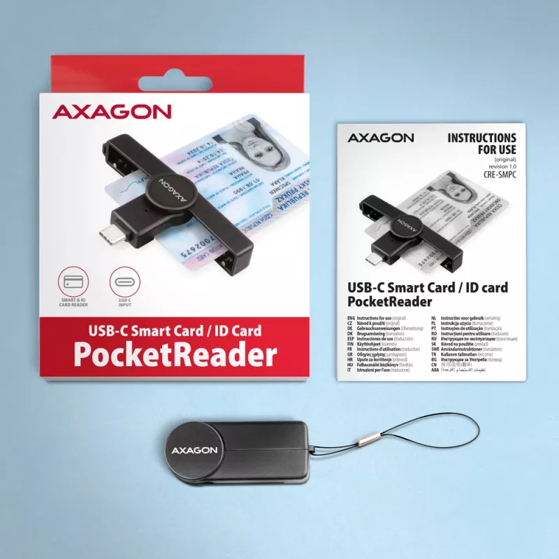 Axagon CRE-SMPC USB-C Smart card/ID card PocketReader smart card reader Indoor USB Type-C Black