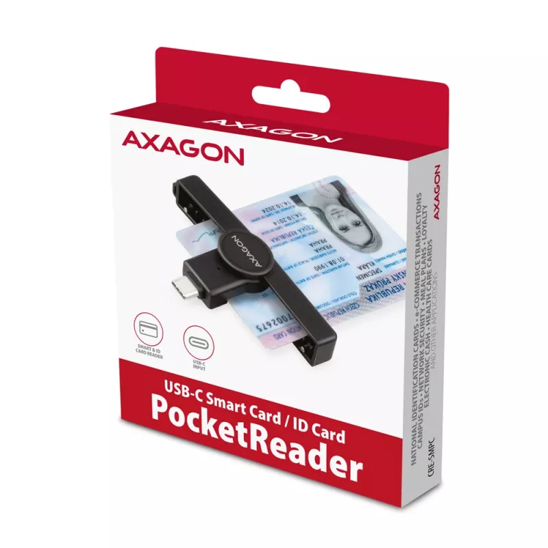Axagon CRE-SMPC USB-C Smart card/ID card PocketReader smart card reader Indoor USB Type-C Black