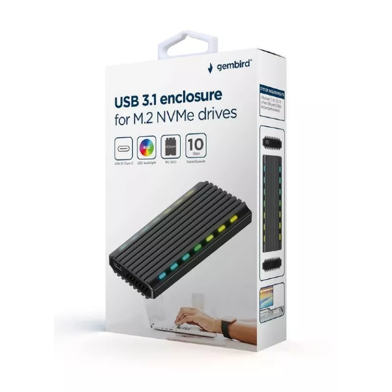 SSD enclosure GEMBIRD EE2280-U3C-03 Black for one M.2 drive, USB 3.2 Gen 2 (10 Gbit/s), USB Type-C, aluminium