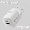 QOLTEC Charger 50763 — Indoor AC Fast Charger 35W, USB-C PD 3.0 + USB-A, 5–20V, White