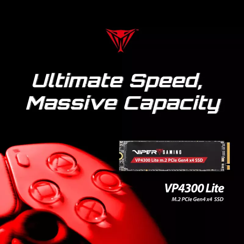 M.2 2280 NVMe SSD PATRIOT VP4300 Lite 4 TB, PCIe 4.0 x4, Read 7400 MB/s, Write 6000 MB/s, NVMe 2.0