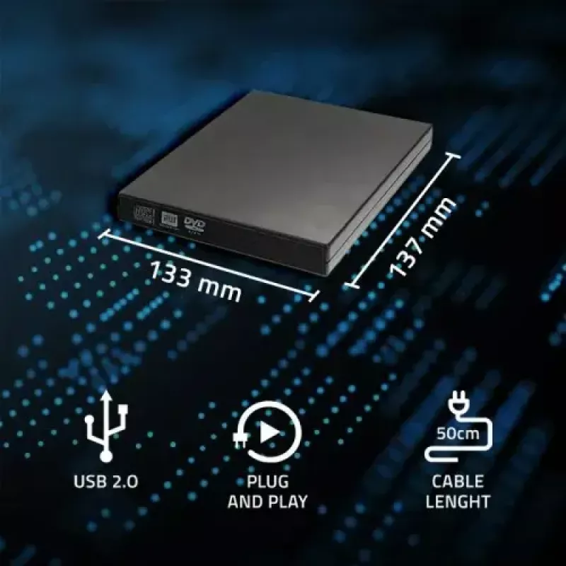 External DVD-RW optical drive Qoltec 51858, USB 2.0 & eSATA, tray load, black, 24x CD / 8x DVD