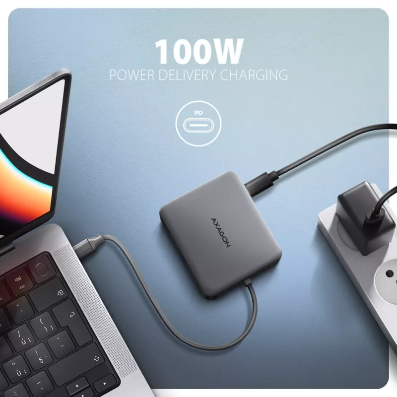 Axagon HMC-5HL USB 5Gbps hub, 2x USB-A, HDMI 4k/60Hz, RJ-45, PD 100W, 20cm USB-C cable