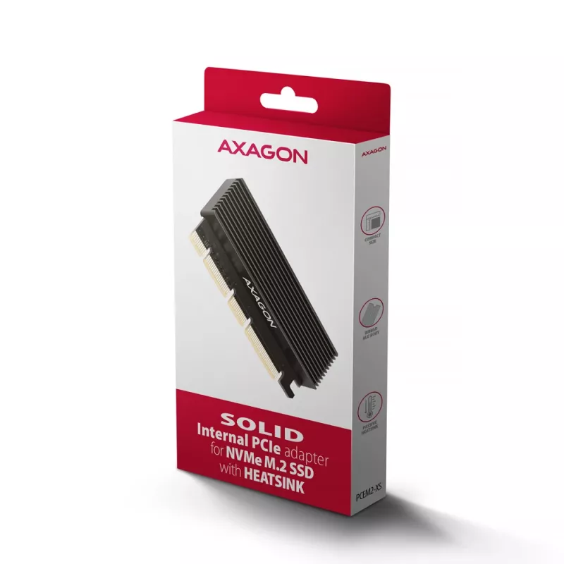 Axagon PCEM2-XS PCIe x16 - M.2 NVMe M-key slot adapter, w. passive alu heatsink