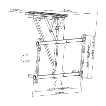 Ceiling TV mount MACLEAN MC-880T for 32–70 inch TVs, max VESA 600x400, electric height adjustment, 35 kg capacity