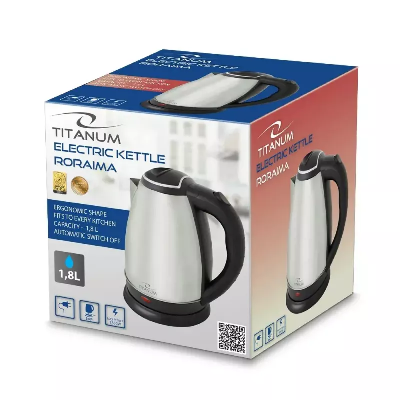 Electric kettle ESPERANZA Roraima 1.0 L 1800 W stainless steel, cordless, boil-dry protection
