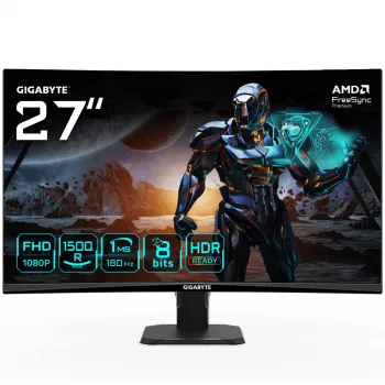 GIGABYTE GS27FC 27 inch FHD Curved Gaming Monitor - 1920 x 1080, 180Hz, 1, 250 cd/m², FreeSync Premium, HDR Ready, HDMI 2.0, Displayport 1.4
