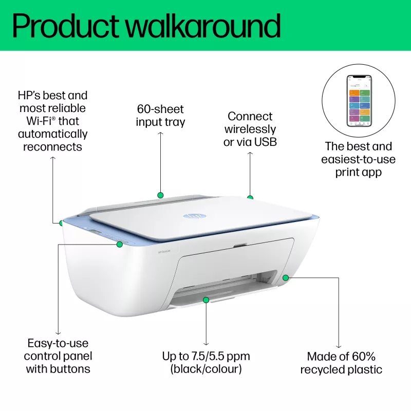 HP DeskJet 2822e Wireless All-in-One Color Printer, Instant Ink; Copier, Scanner