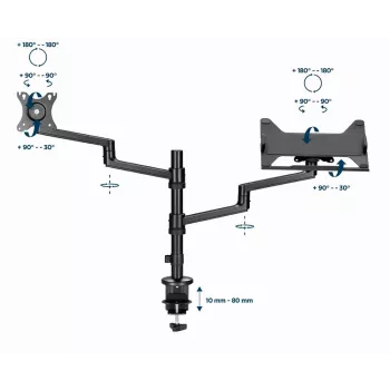 Monitor mount GEMBIRD MA-DA-04 for 2 displays up to 32 inch, clamp/grommet, gas-spring height, VESA 75x75–100x100, max 16 kg