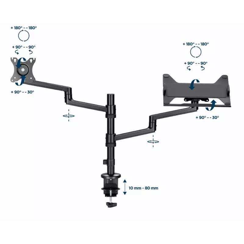Gembird MA-DA-04 Adjustable Desk Mount with Monitor Arm and Notebook Tray, 17-32 inch