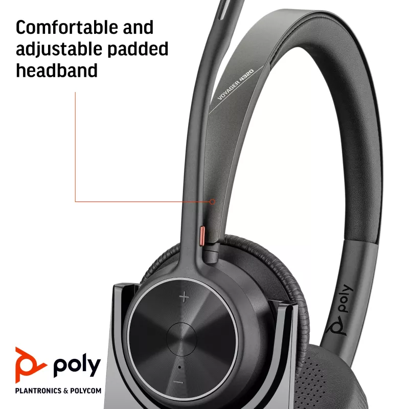 HP Poly Voyager 4320 UC Stereo USB-A Headset +BT700 USB-A Adapter +Charging Stand