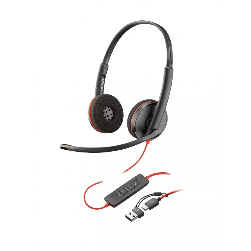 HP Poly Blackwire 3220 Stereo USB-C Headset +USB-C/A Adapter