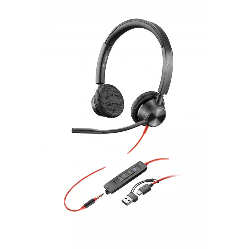 HP Poly Blackwire 3325 Stereo Microsoft Teams Certified USB-C Headset +3.5mm Plug +USB-C/A Adapter