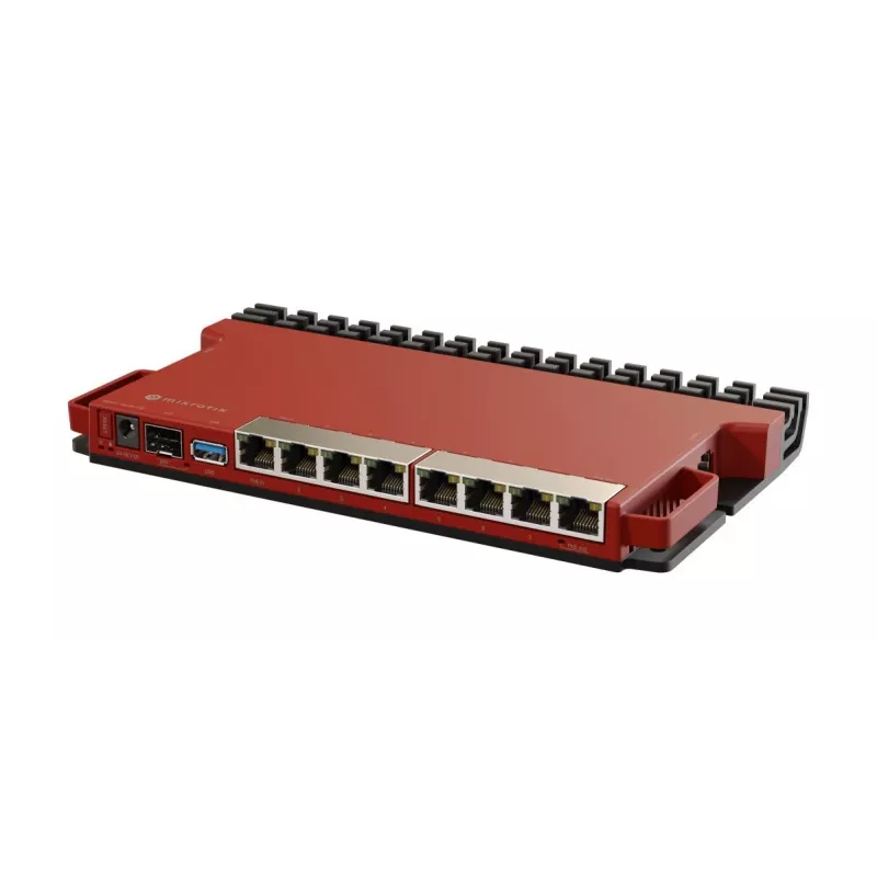 Wired router MikroTik L009UiGS-RM — 8x RJ-45, 2.5 Gigabit Ethernet, 1x SFP, 1x USB, 800 MHz CPU, 512 MB RAM, red