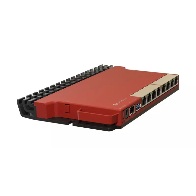 Wired router MikroTik L009UiGS-RM — 8x RJ-45, 2.5 Gigabit Ethernet, 1x SFP, 1x USB, 800 MHz CPU, 512 MB RAM, red