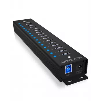 ICY BOX 17-Port Hub with USB 3.2 Gen 1 Type-A interface, USB 3.2 Gen 1 (3.1 Gen 1) Type-A, USB 3.2 Gen 1 (3.1 Gen 1) Type-A, USB Type-B, 5000 Mbit/s, Black, China, DC