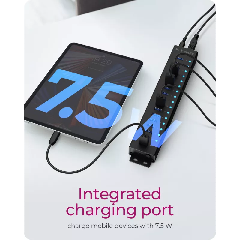 ICY BOX 17-Port Hub with USB 3.2 Gen 1 Type-A interface, USB 3.2 Gen 1 (3.1 Gen 1) Type-A, USB 3.2 Gen 1 (3.1 Gen 1) Type-A, USB Type-B, 5000 Mbit/s, Black, China, DC