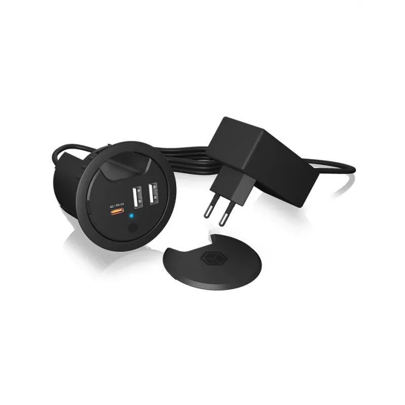 ICY BOX In-Desk USB Charger with Power Delivery & Quick Charge