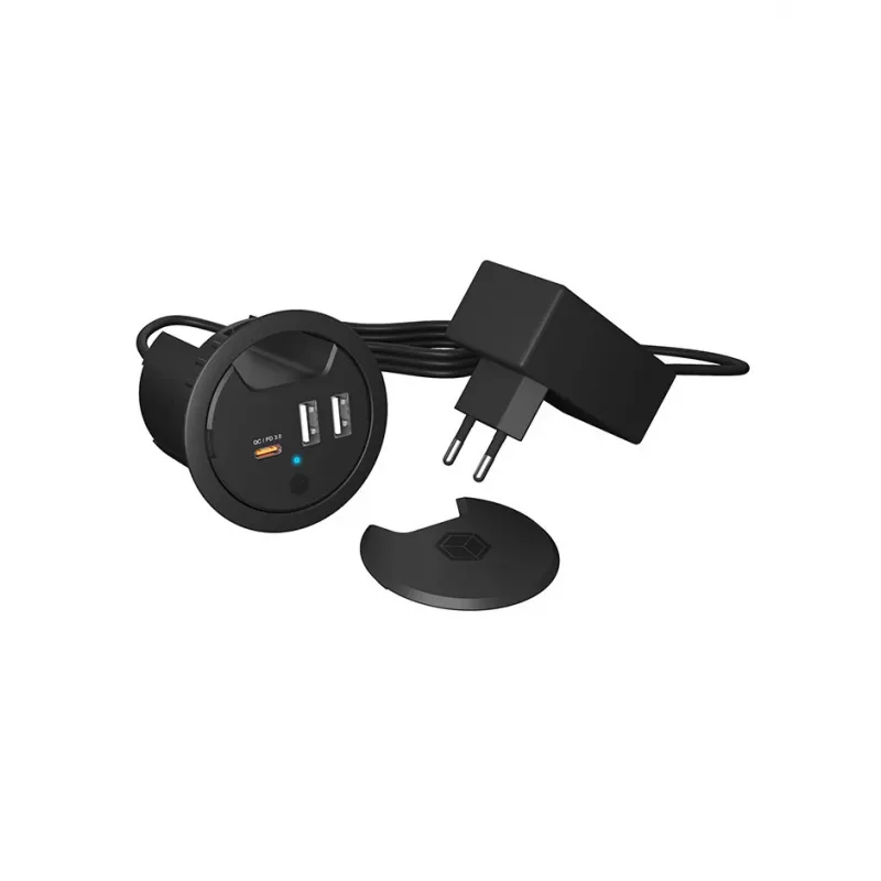 ICY BOX In-Desk USB Charger with Power Delivery & Quick Charge