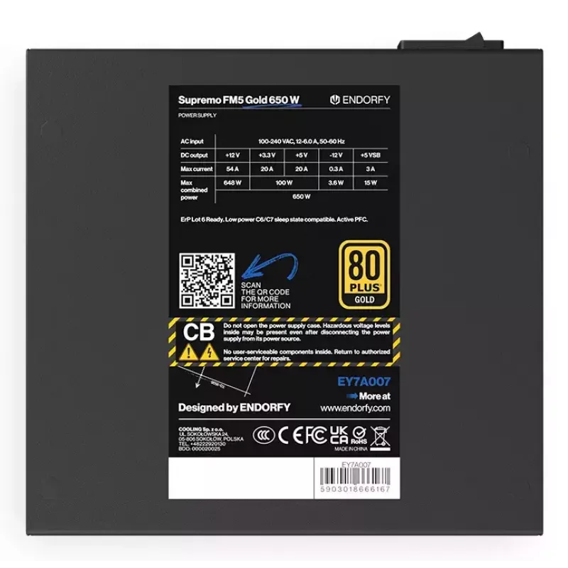 Power supply ENDORFY Supremo FM5 650 W ATX 80 PLUS Gold, 650W, 120 mm fan, modular cables