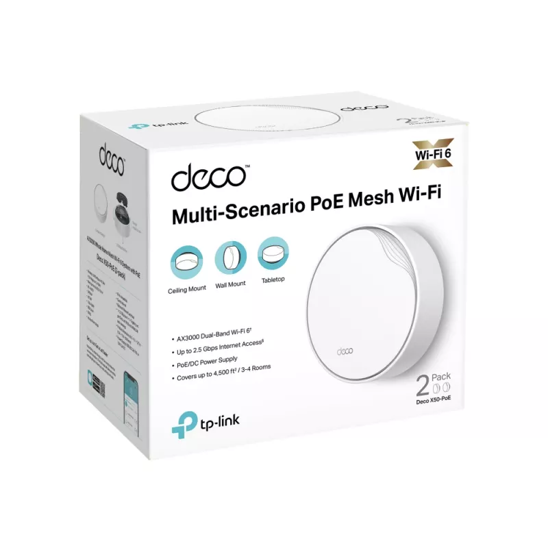 TP-Link AX3000 Whole Home Mesh Wi-Fi 6 System with PoE, White, Internal, Mesh system, 420 m², Dual-band (2.4 GHz / 5 GHz), Wi-Fi 6 (802.11ax)