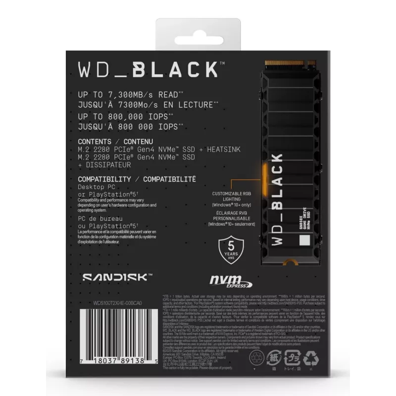 WESTERN DIGITAL SSD - WD_BLACK SN850X - 1TB - Pci-e Gen4 x4 - M.2 2280 - With Heatsink