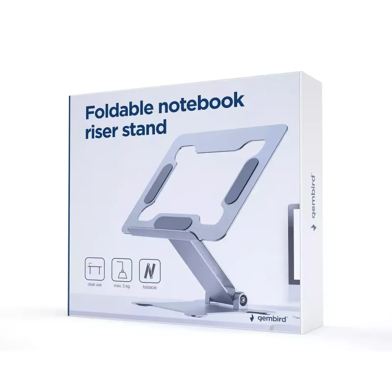 Laptop stand Gembird NBS-D1-03 Silver Aluminium for up to 39.6 cm (15.6 inch), foldable, height 60 mm, max load 5 kg