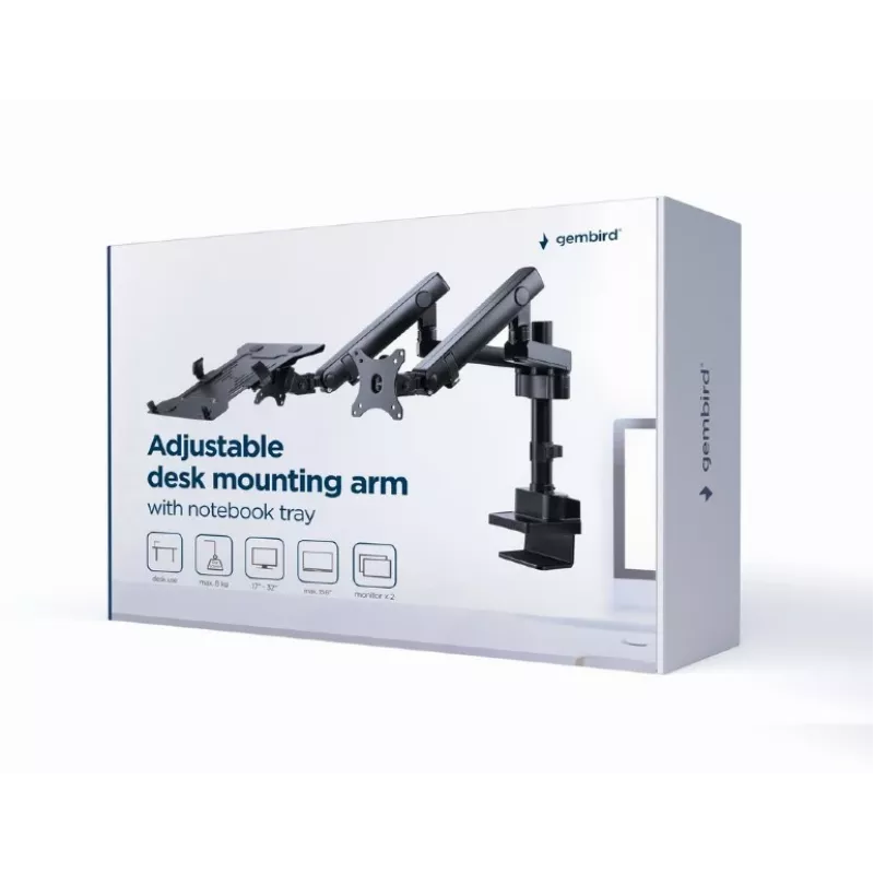 GEMBIRD Desk Mounted Adjustable Monitor Arm With Notebook Tray (full-motion)