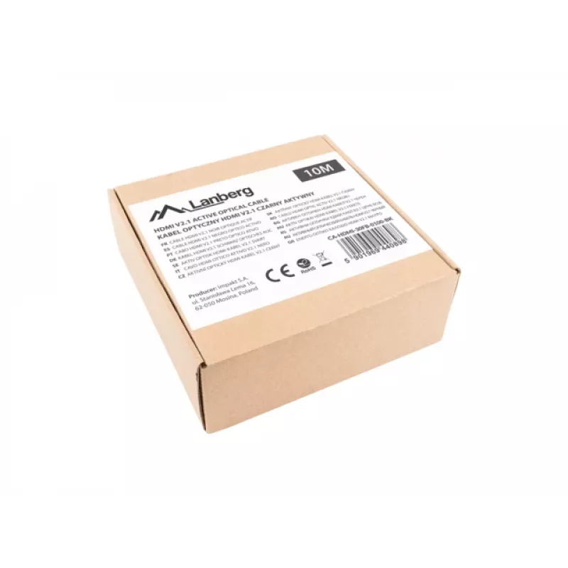 HDMI cable LANBERG CA-HDMI-30FB-0100-BK 10 m, HDMI Type A 2.1, 48 Gbit/s, 144 Hz, HDR, ARC, Ethernet