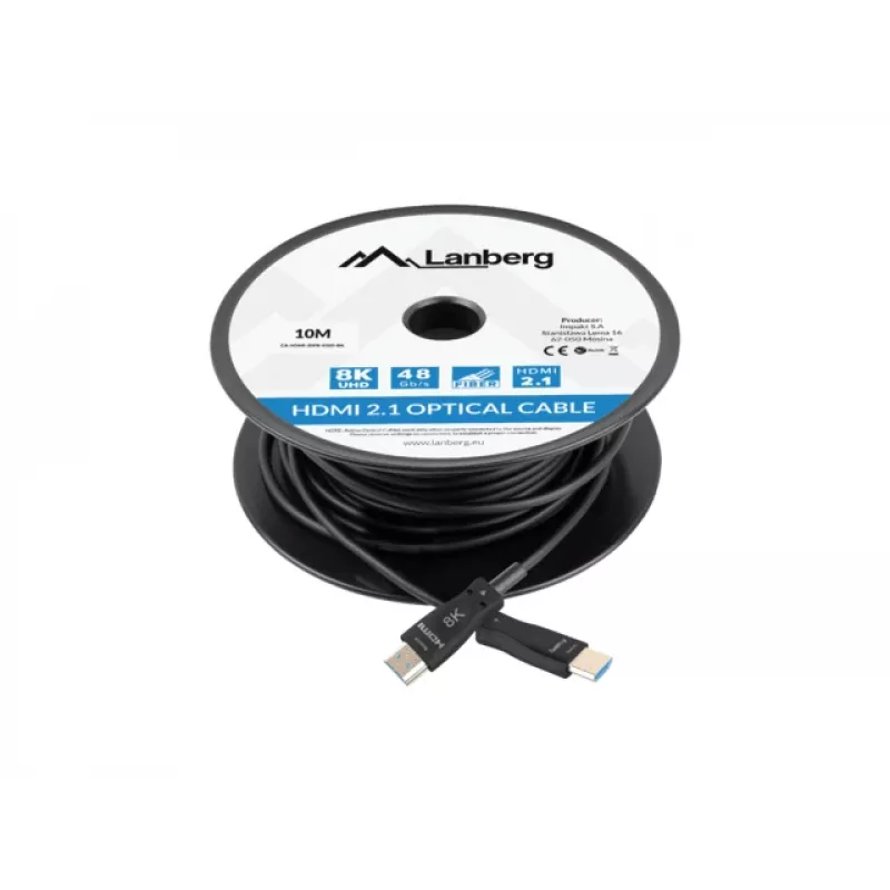 HDMI cable LANBERG CA-HDMI-30FB-0100-BK 10 m, HDMI Type A 2.1, 48 Gbit/s, 144 Hz, HDR, ARC, Ethernet