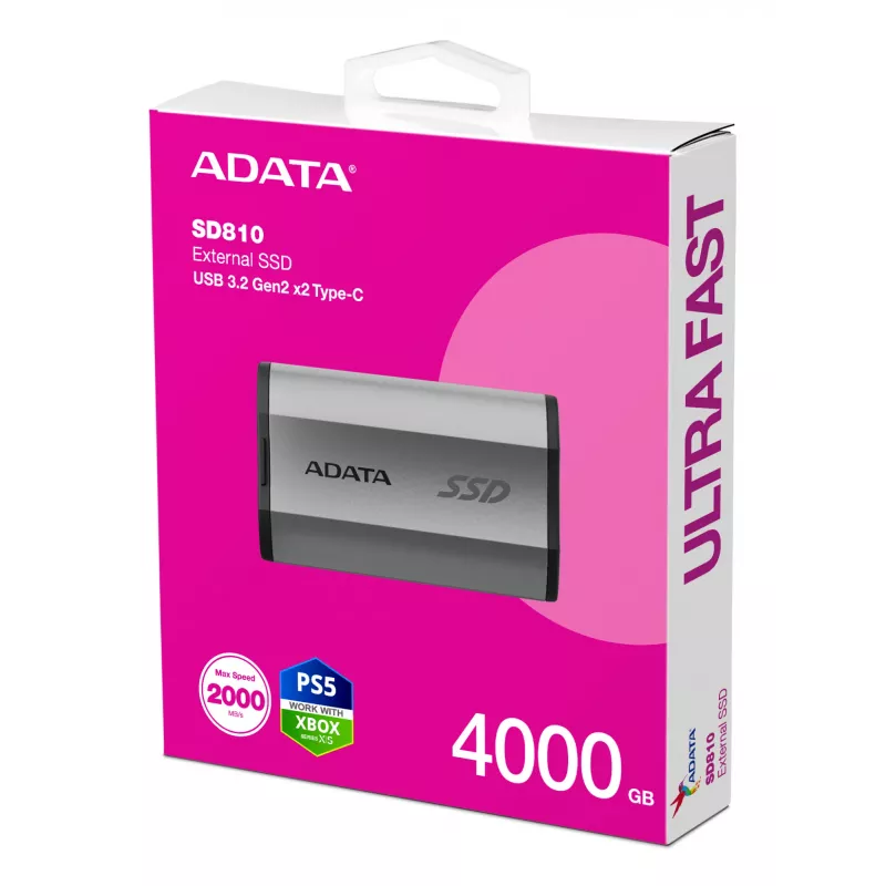 Portable SSD ADATA SD810 4TB, USB Type-C, USB 3.2 Gen 2x2, 2000 MB/s read/write, IP68 aluminium housing