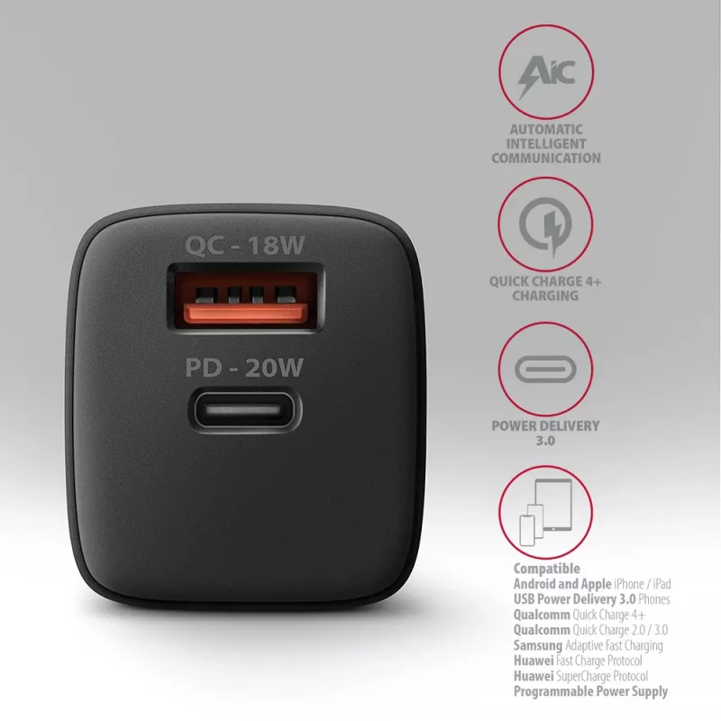 Wall Charger Axagon ACU-PQ20 QC3.0 PD Type-C 20W Black
