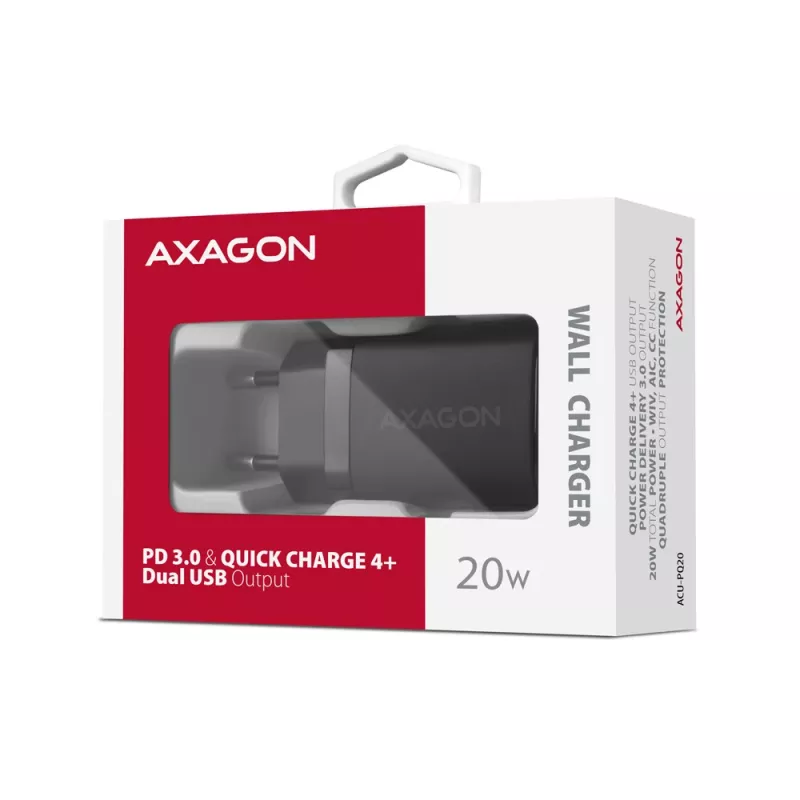 Wall Charger Axagon ACU-PQ20 QC3.0 PD Type-C 20W Black