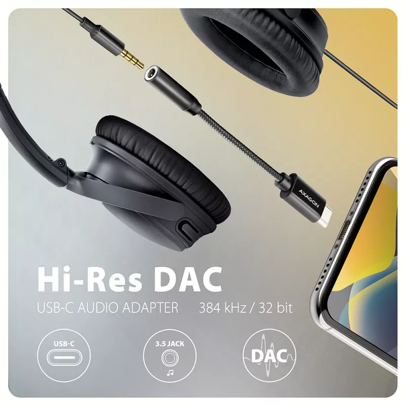 Axagon ADA-HC USB-C to 3.5mm jack - Hi-Res DAC audio adapter, 384kHz/32bit, stereo