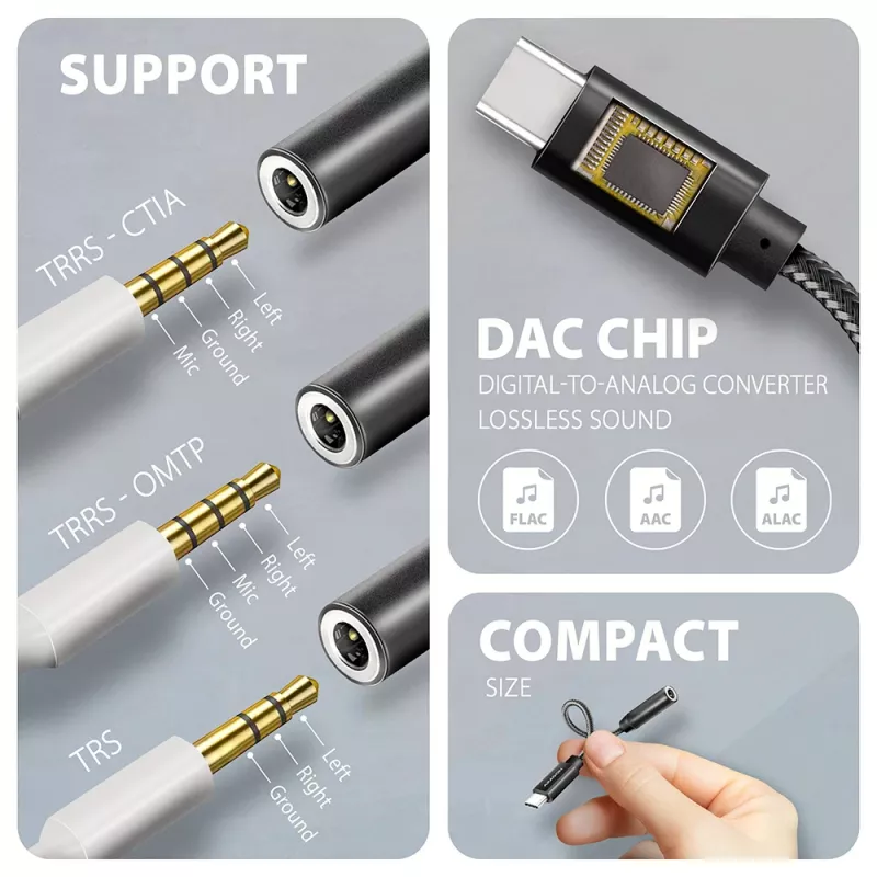 Axagon ADA-HC USB-C to 3.5mm jack - Hi-Res DAC audio adapter, 384kHz/32bit, stereo