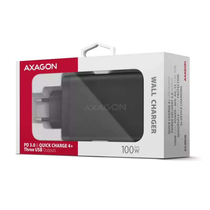 Axagon ACU-DPQ100 PD3.0 & QC 4+ THREE OUTPUTS wall charger 100W