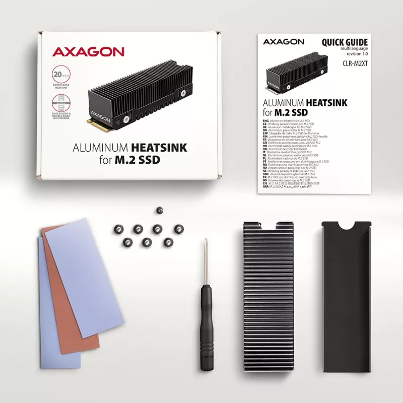 Axagon CLR-M2XT Aluminum passive cooler for single and double-sided M.2 SSDs size 2280, height 24 mm