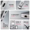 Axagon HMC-STND Multi-port USB-C 5Gbps hub and aluminum stand for laptops. HDMI 4k/60Hz, GLAN, PD and 3 USB-A ports. USB-C cable 60 cm.