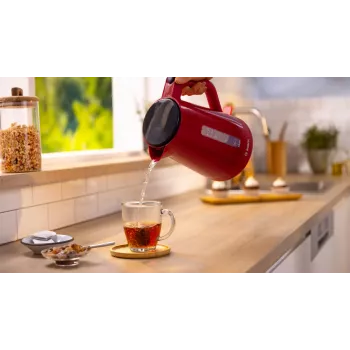 Electric kettle Bosch TWK1M124 — 1.7 L, 2400 W, red, cordless, 360° base