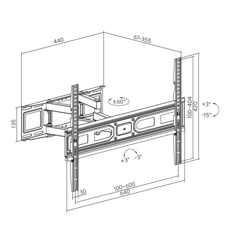 Maclean MC-710N TV wall mount, 37-80 inch, VESA up to 600x400, max 40 kg, Black