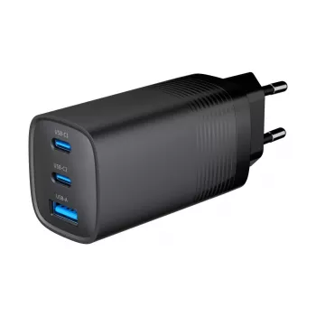 GEMBIRD USB Fast Charger - Type A & C 3-Port 65W, QC 3.0 & PowerDelivery, GaN - Black