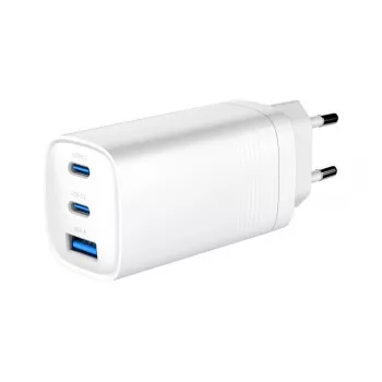 GEMBIRD USB Fast Charger - Type A & C 3-Port 65W, QC 3.0 & PowerDelivery, GaN - White