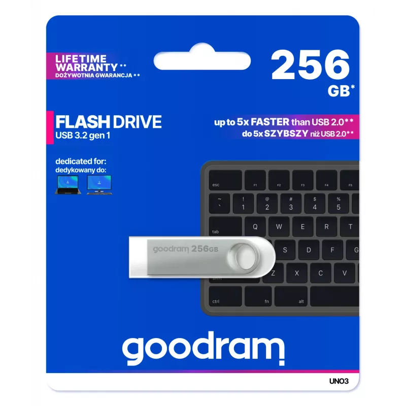Goodram USB UNO3-2560S0R11 USB flash drive 256 GB USB Type-A 3.2 Gen 1 (3.1 Gen 1) Silver