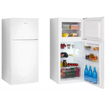 Fridge-freezer AMICA FD2015.4(E) freestanding, 215 L total — fridge 126 L, freezer top 41 L, white, LED, tempered glass shelves