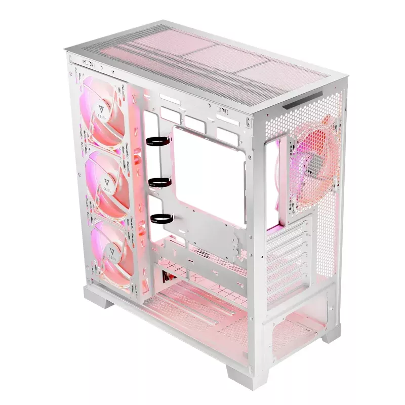 PC Case MODECOM Volcano SPACE APEX ARGB MIDI Tower White — steel, side window, ARGB fans, USB-C