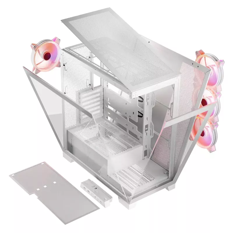PC Case MODECOM Volcano SPACE APEX ARGB MIDI Tower White — steel, side window, ARGB fans, USB-C