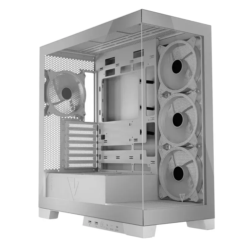 PC Case MODECOM Volcano SPACE APEX ARGB MIDI Tower White — steel, side window, ARGB fans, USB-C