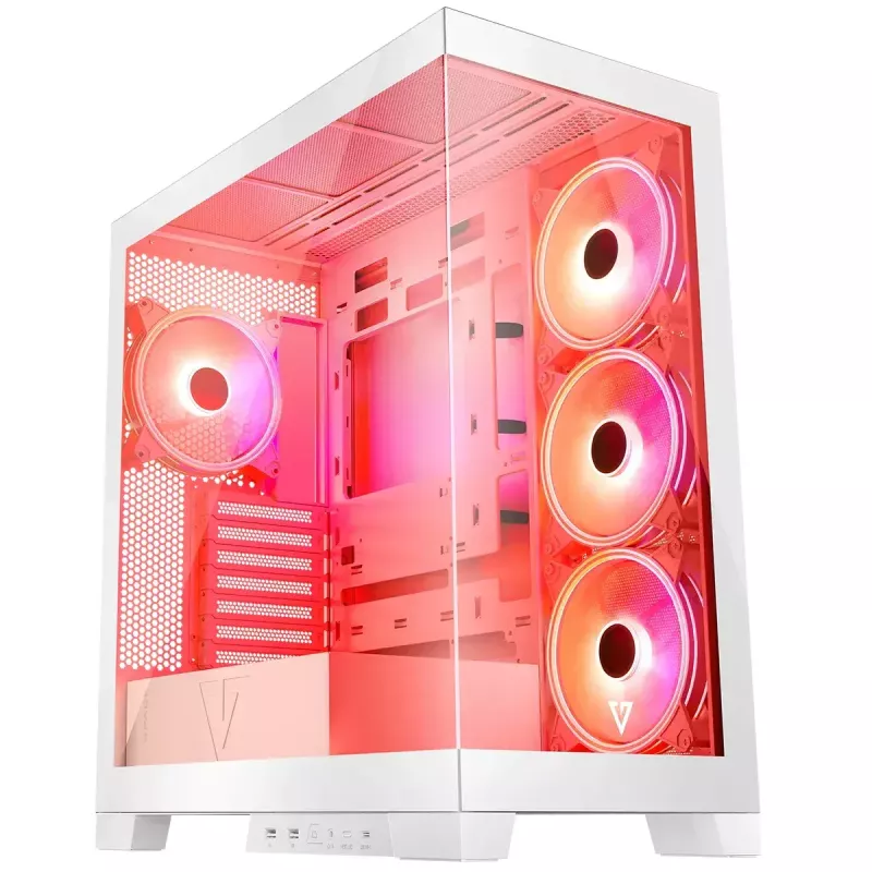 PC Case MODECOM Volcano SPACE APEX ARGB MIDI Tower White — steel, side window, ARGB fans, USB-C